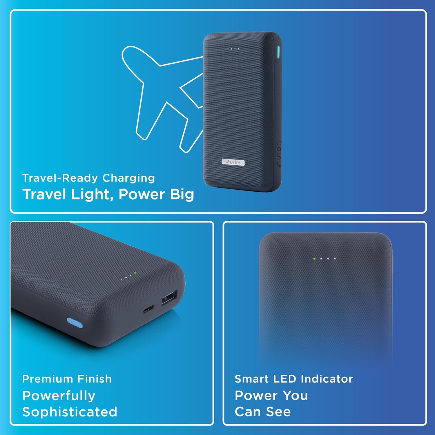 URBN 20000mAh 35W Turbo Fast Charging Power Bank | Dual Output | PD + QC Compatible | Two-Way Fast Charge | Pass-Through Charging | for MacBook Air, iPhone, Samsung, Android & More (Blue) - Image 4